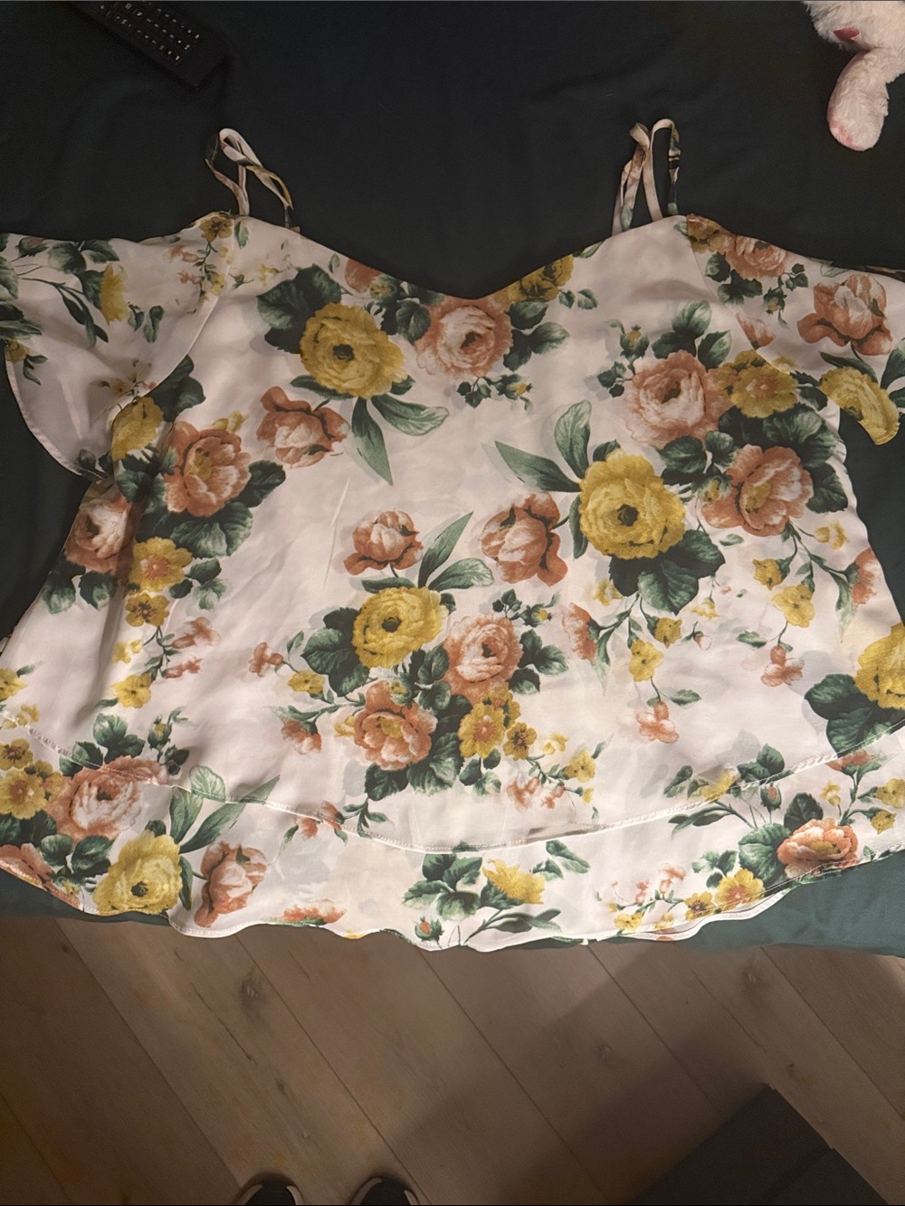 SHEIN Floral Satin Cami in Yellow & Peach